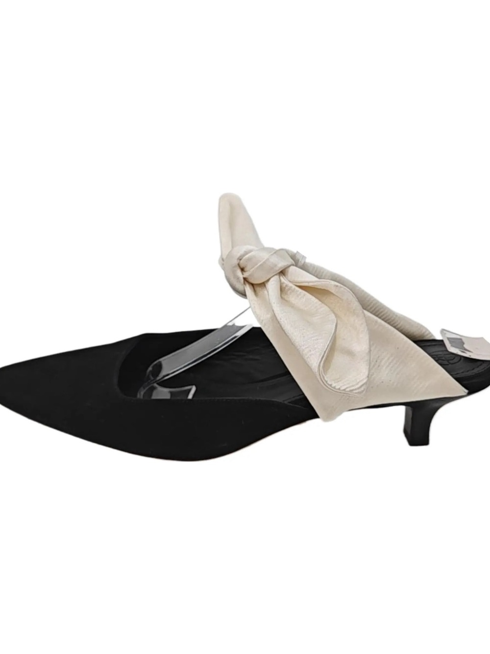 The Row Black Pointed Slingback Mule with Cream Knot Bow